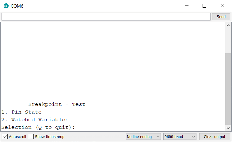 Debugger Main Menu